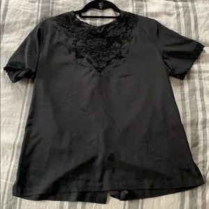 Vintage black blouse with rose embroidery